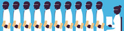 Editorial illustration showing a line of people in white coats holding folders waiting to be interviewed by a seated figure, suggesting a job interview queue.