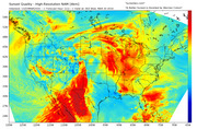 High-resolution NAM 4km forecast map of sunset quality across North America for March 30, 2016, using a color scale from blue (poor) to red (best).