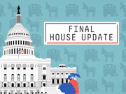 Editorial illustration of the US Capitol building with Democratic donkeys and Republican elephants in the background and a text box reading Final House Update.