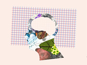 Collage illustration of a human head silhouette filled with science imagery including cells, leaves, space, and chemical diagrams on a grid paper background.