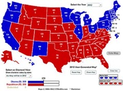 2012 US Electoral College map showing a 269-269 tie between Obama and Romney, with states colored blue for Democrat and red for Republican, displaying electoral votes per state.
