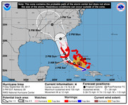 NWS National Hurricane Center forecast cone map for Hurricane Irma as of 5 PM EDT September 8 2017, showing probable storm path toward Florida and the southeastern US.
