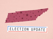 Editorial illustration of the state of Tennessee filled with stars in red, above a label reading Election Update with red and blue border accents.