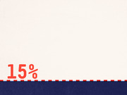Editorial infographic showing the number 15% in large red text against a cream background with a navy blue band at the bottom.