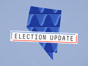 Editorial illustration of the state of Nevada in blue with wave patterns and an Election Update label in red, white, and blue.