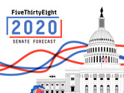 FiveThirtyEight 2020 Senate Forecast promotional illustration featuring the U.S. Capitol building with red and blue ribbon waves and the White House in the background.