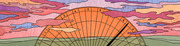 Colorful editorial illustration of a large semicircular gauge or sundial against a stylized sunset sky with patterned clouds.