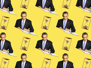 Repeating pattern of a man in a suit signing documents alternating with hourglass icons on a yellow background, used as editorial illustration.