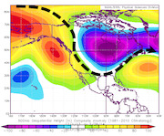 NOAA/ESRL color-coded map showing 500mb geopotential height composite anomaly over North America for December 2013 through February 2014 relative to 1981-2010 climatology.