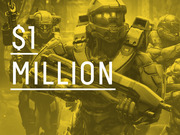Yellow-tinted Halo video game artwork overlaid with large white text reading $1 Million, referencing an esports prize amount.