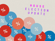 Decorative editorial illustration for FiveThirtyEight's House Election Update featuring red and blue circles with percentage signs.