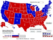 2012 US electoral college map showing Obama with 269 electoral votes in blue and Republican with 269 in red, with state-by-state vote counts displayed.