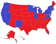 US electoral map showing states colored red for Republican and blue for Democrat, likely depicting a presidential election result.