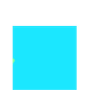 A solid cyan or light blue shape resembling a speech bubble or map outline on a white background.