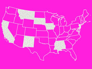 US map with some states highlighted in magenta and others shown in a light gray hatched pattern, indicating a two-category classification of states.
