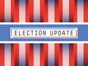 Decorative editorial header graphic with red, white, and blue stripes and a central label reading Election Update.