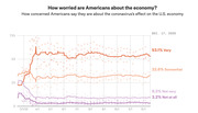 Line chart showing how concerned Americans say they are about the coronavirus's effect on the U.S. economy from March to December 2020, with four concern levels tracked over time.