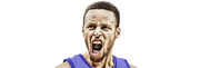 Stylized editorial illustration of a basketball player in a blue jersey shouting with intensity against a white background.
