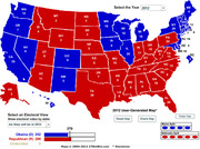 US electoral college map for 2012 showing states colored blue for Obama with 252 electoral votes and red for Republican with 286 electoral votes, with each state labeled with its vote count.