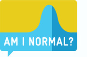 Stylized logo for FiveThirtyEight's 'Am I Normal?' feature showing a bell curve graphic above a speech bubble with the title text.
