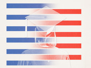 Editorial illustration of a person wearing a graduation cap overlaid on red and blue horizontal stripes evoking the American flag, suggesting education and politics.