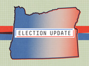 Editorial illustration of Oregon state outline with a blue-to-red gradient and an Election Update label, used as a FiveThirtyEight article header.