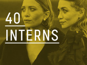 Editorial graphic with a yellow-tinted photo of two women and large text reading 40 Interns, referencing a data point about unpaid internships.