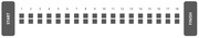 A race track diagram showing 18 numbered positions between a START and FINISH marker, with two rows of gray squares representing lanes or steps.