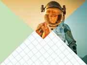 Editorial illustration showing an astronaut in a spacesuit with geometric colored triangles and a grid overlay, likely related to The Martian film.