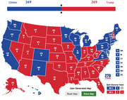 US Electoral College map showing a 269-269 tie between Clinton and Trump, with states colored blue for Clinton and red for Trump and electoral vote counts labeled.