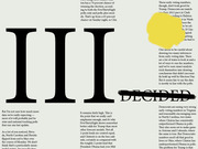 Editorial illustration showing large Roman numeral II with the word DECIDED struck through, accompanying FiveThirtyEight election analysis text about Clinton and Trump polling.