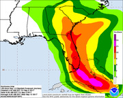 NOAA color-coded rainfall forecast map for Hurricane Irma showing projected 120-hour precipitation totals in inches across Florida and the southeastern US, September 8-13 2017.