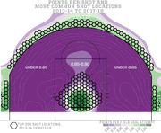 NBA shot chart showing points per field goal attempt and most common shot locations from 2013-14 to 2017-18, with hexagons marking top 200 shot locations overlaid on a color-coded half-court.