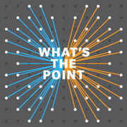 Decorative title graphic for FiveThirtyEight's What's The Point podcast featuring radiating blue and orange lines on a dark background.