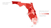 Choropleth map of Florida's 27 congressional districts for the 114th Congress shaded by share of adult population with veteran status in 2014, ranging from 0% to 14%.