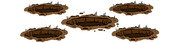 Editorial cartoon illustration showing five dirt holes or craters of varying sizes arranged on a white background.