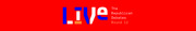 Decorative banner graphic reading LIVE The Republican Debates Round 12 in bold red, white, and blue typography on a red background.