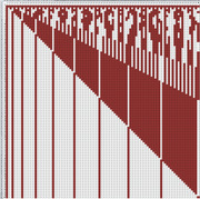 A large dot matrix or pixel grid chart with red and white cells, labeled with alphanumeric row and column headers, showing a triangular or diagonal pattern.