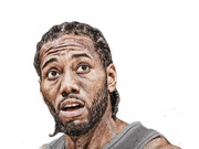 Stylized editorial illustration of an NBA basketball player with braided hair and a gray jersey, rendered in a painterly style on a white background.