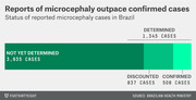 Horizontal bar chart showing status of reported microcephaly cases in Brazil: 3,935 not yet determined, 837 discounted, and 508 confirmed.