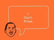 Editorial illustration on an orange background showing a hand-drawn face with a speech bubble containing the words I. Don't. Know.