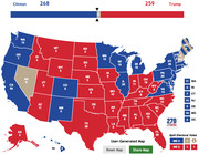 US Electoral College map showing Clinton with 268 electoral votes versus Trump with 259, with Nevada shown as undecided, from 270toWin.