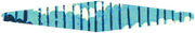 Abstract illustration of a fish or marine creature rendered in vertical blue and teal stripes with a textured pattern.