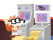 Editorial cartoon of a fox character filming data visualization screens showing dot plots and a US map with red and blue dots.