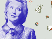 Blue-tinted editorial illustration of a woman with small decorative icons including a camera, star, and no-symbol on a light background.