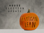 Editorial illustration of a Halloween pumpkin carved with the words Partisan Lean, alongside the text House Election Update.