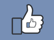 Editorial illustration showing a large Facebook-style thumbs-up like icon containing a smaller Facebook like icon within it, on a blue background.