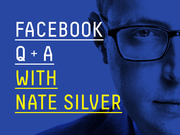 Promotional graphic for a Facebook Q&A with Nate Silver, featuring a blue-tinted photo of a man with glasses and bold white and yellow text.