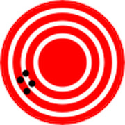 Red and white concentric circles forming a target or bullseye pattern with small black dots near the center.