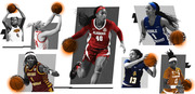 Collage of seven women's college basketball players in action poses from teams including Alabama, Tennessee, Central Michigan, Middle Tennessee, and others.